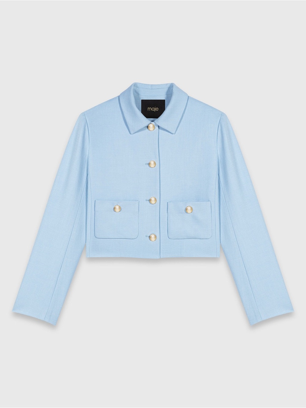 NWT Maje Short Single Breast Jacket in Light Blue with Gold Buttons
